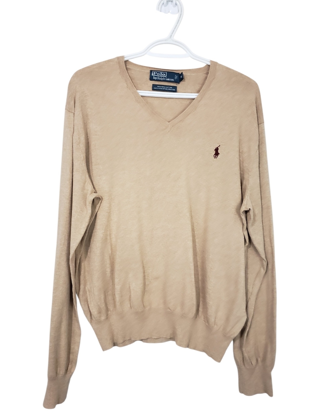 Polo Ralph Lauren Men's V-Neck Pima Cotton Pullover Sweater Tan Beige Medium